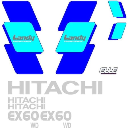 Aftermarket Hitachi EX60 WD Excavator Decal Set w Landy Excellent Excavator And Elle Decals HTEX60WDDECALSET